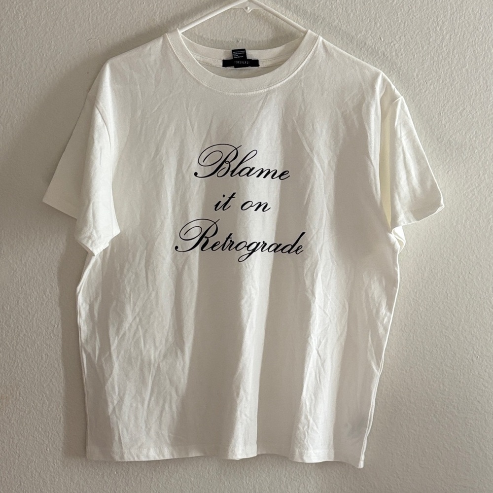 White Graphic T-Shirt with Retrograde Print